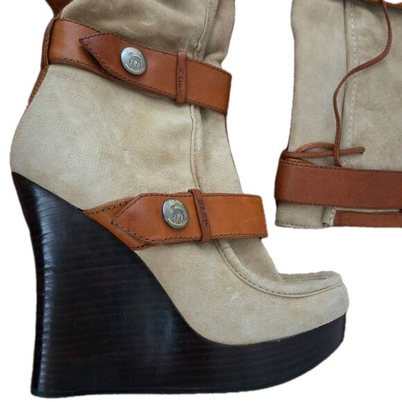 RARE NEW L.A.M.B Gwen Stefani Suede Leather Platform Knee High Wedge Boots Sz 7 - Picture 3 of 16